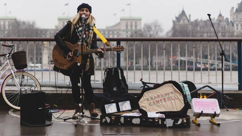 Singer busking on the street