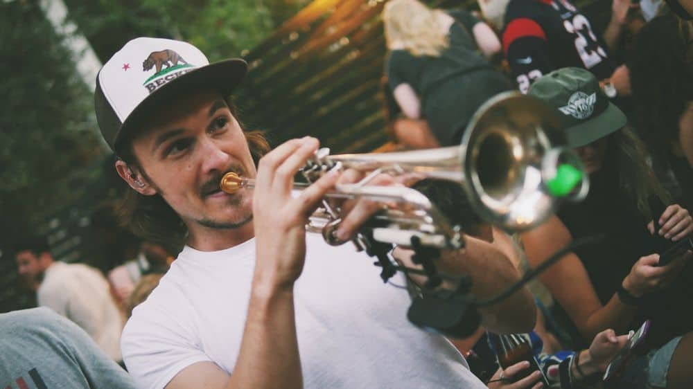 Man practicing the trumpet