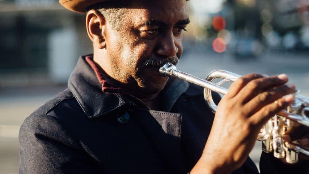 Trumpeter playing without sound