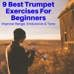 Beginning trumpet player doing exercises