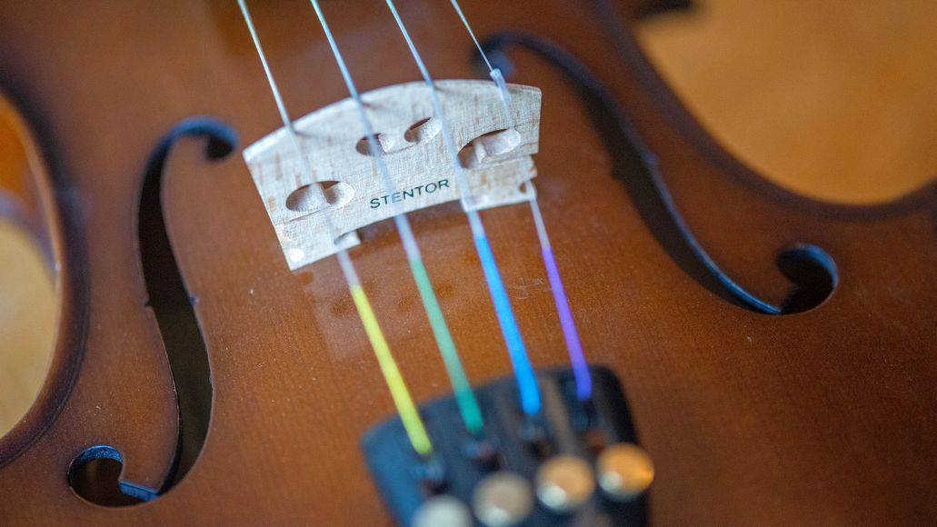 Violin bridge standing upright