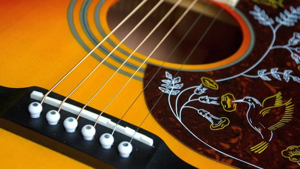 Bridge pins on an acoustic guitar