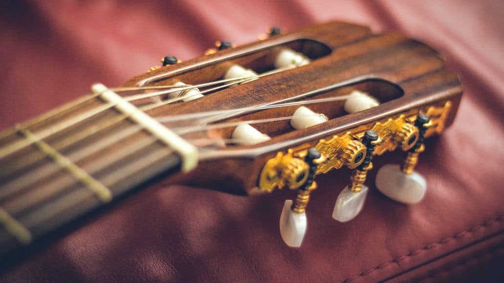 Headstock and tuners on classical guitar