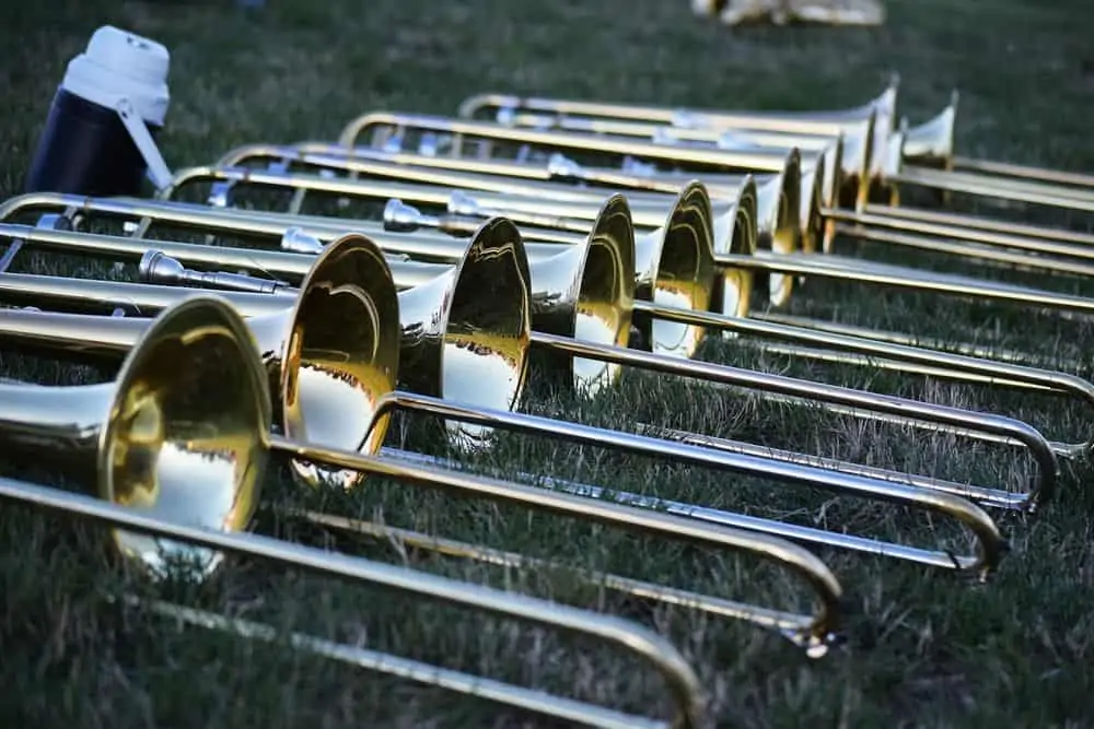 trombones on grass