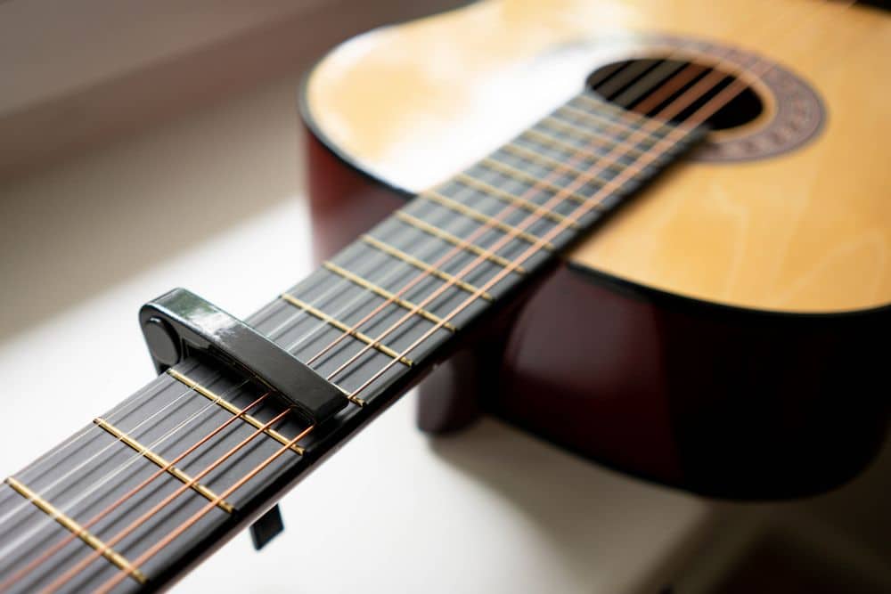 capo on acoustic guitar